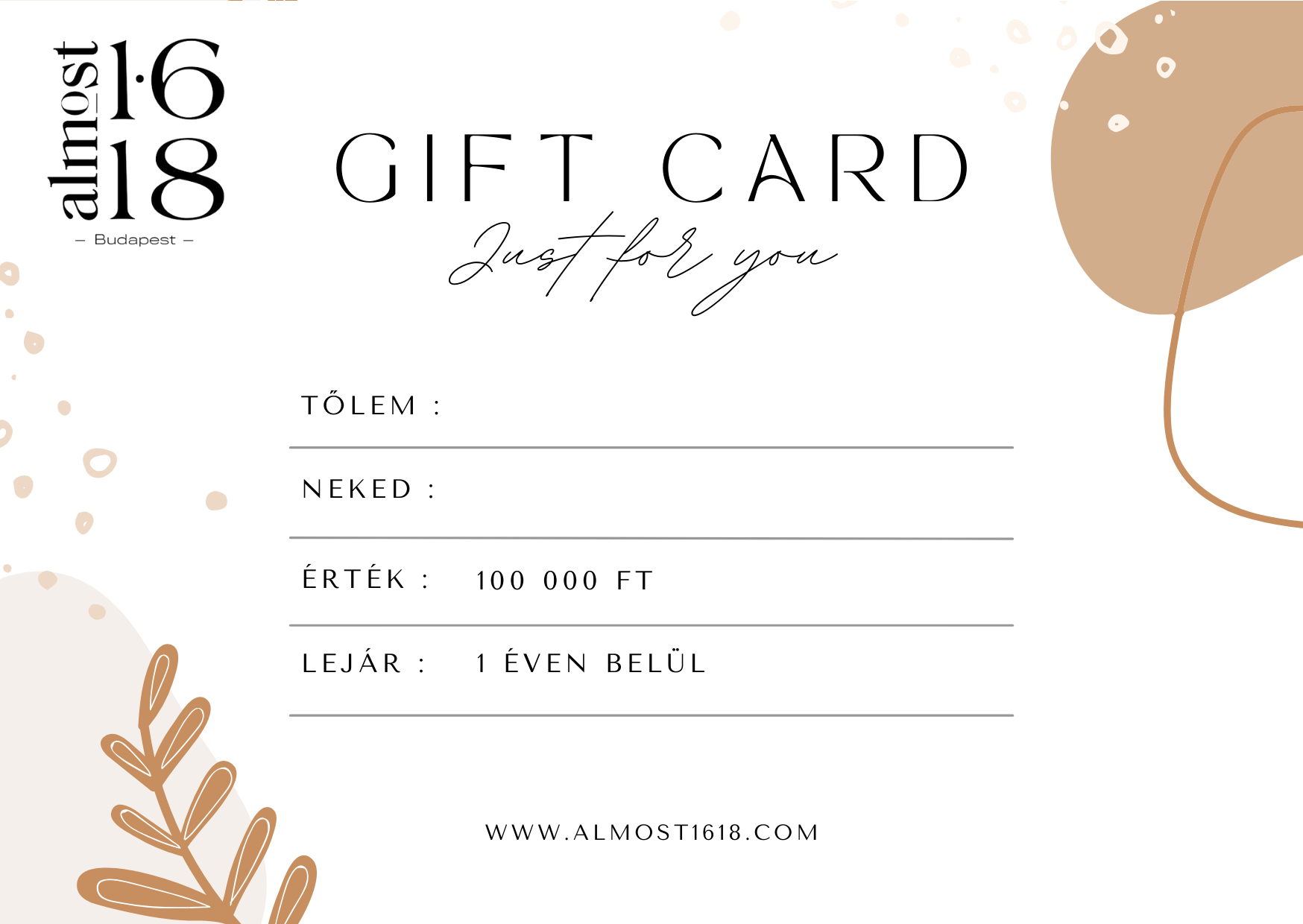 almost1618 Gift Cards HUF 100,000.00 Ajándékutalvány