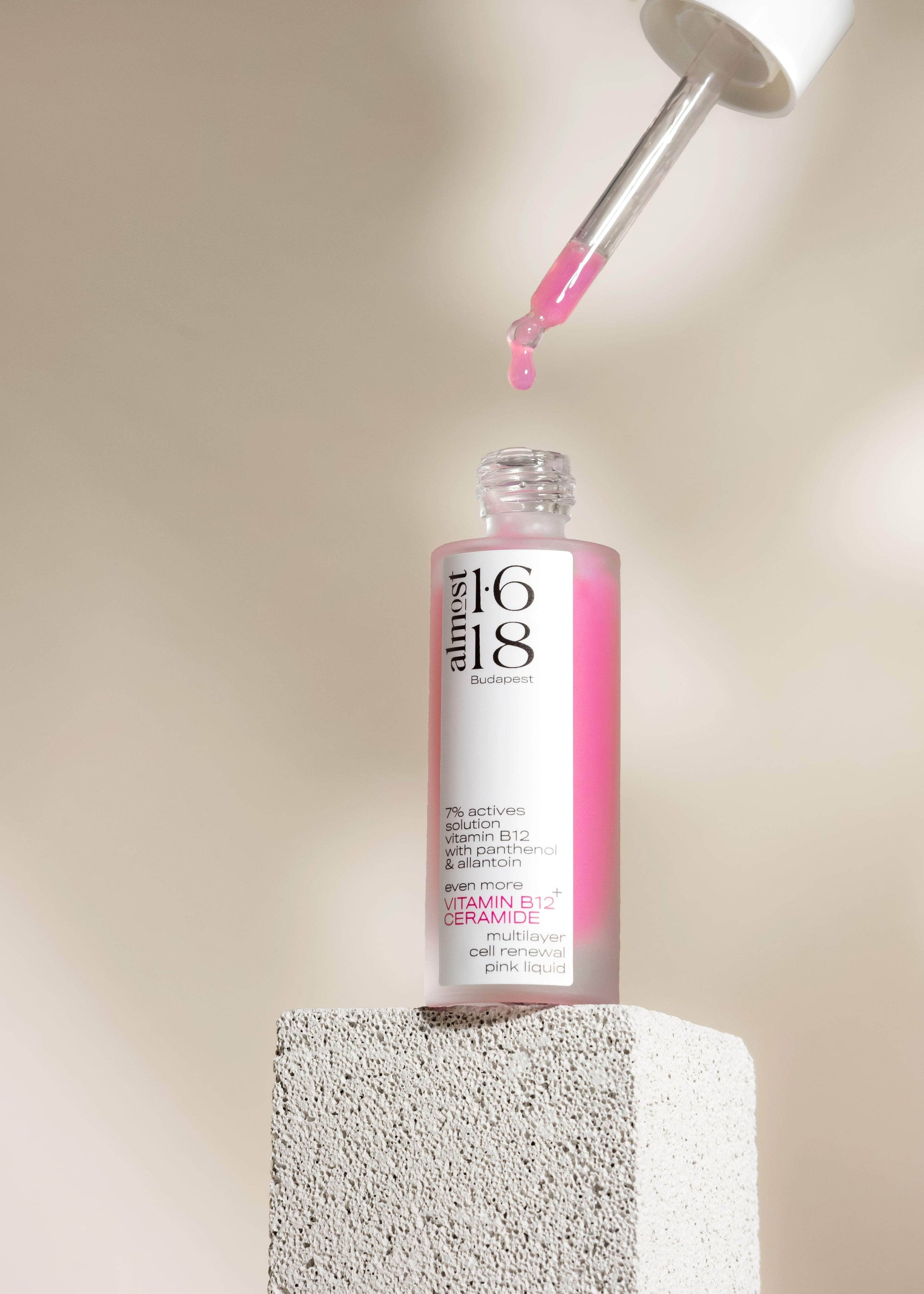 almost1618 multiserum Sejtmegújító Anti-REDness Vitamin B12 + Ceramide multilayer pink liquid